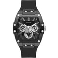 Guess Phoenix GW0203G3 Black Rubber Case Silver Accents Skeleton Dial Watch