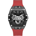 Guess Phoenix GW0203G4 Black Case Skeleton Dial Red Rubber Strap Watch