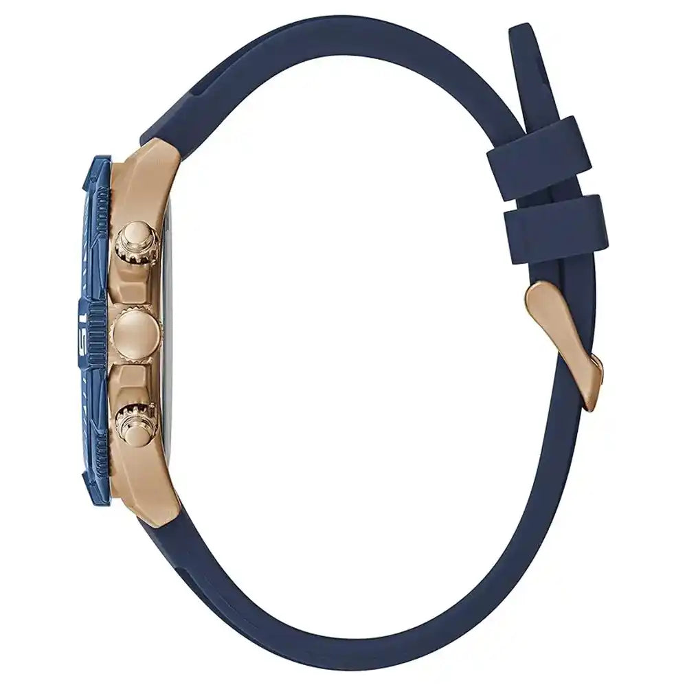 Guess Commander GW0211G4 Rose Gold Case Blue Bezel Rubber Strap Men's Watch