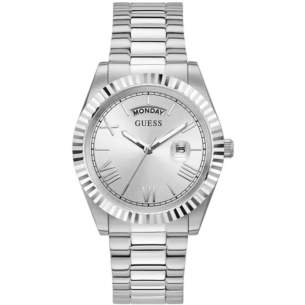 Guess GW0265G6 Silver Case Silver Dial Day-Date Fluted Bezel Men's Watch