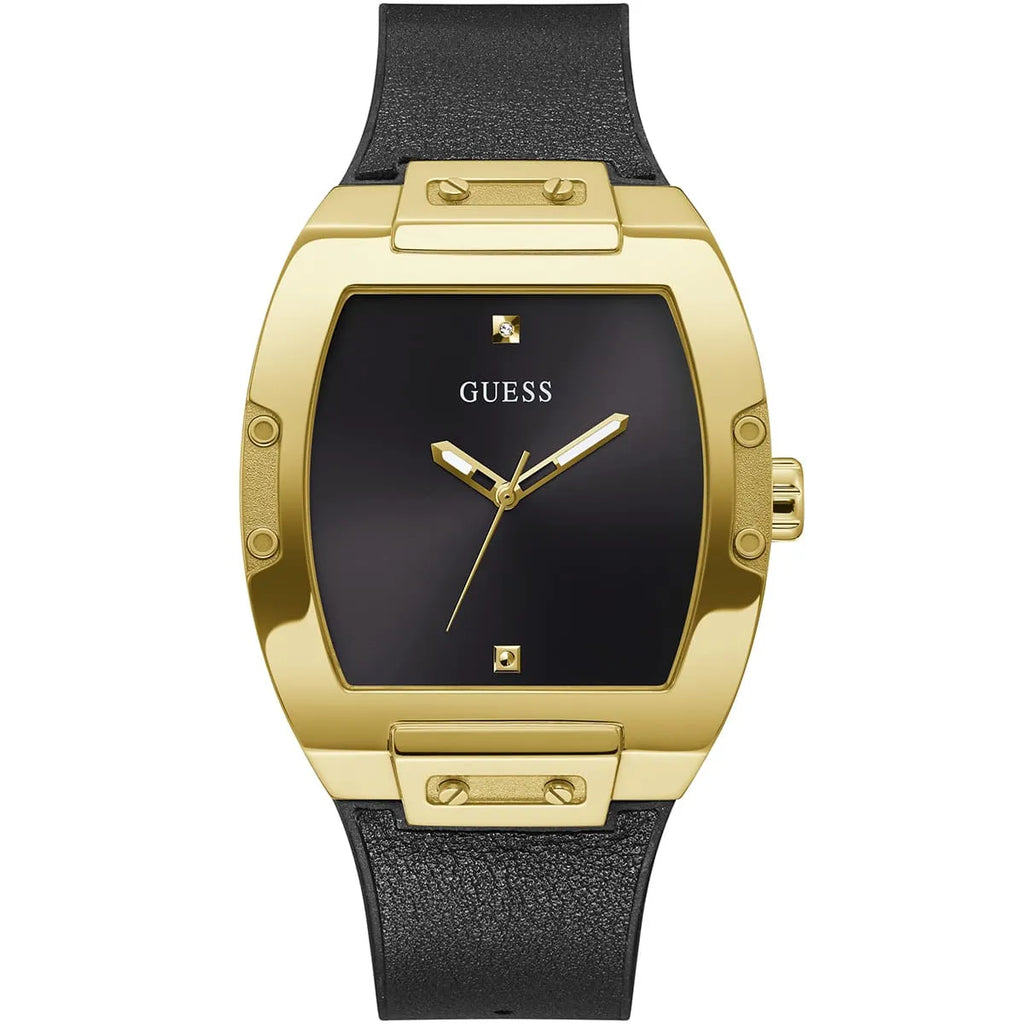 Guess Phoenix GW0386G3 Gold-Tone Case Black Minimalist Dial Leather Strap Men's Watch