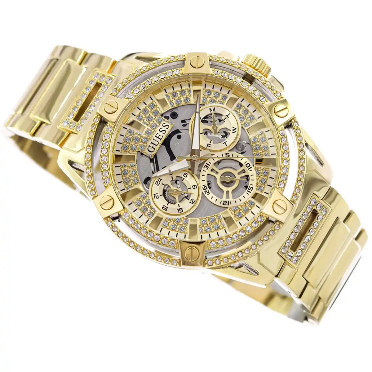 Guess Headline GW0497G2 Full Gold Crystal Encrusted Skeleton Men's Watch