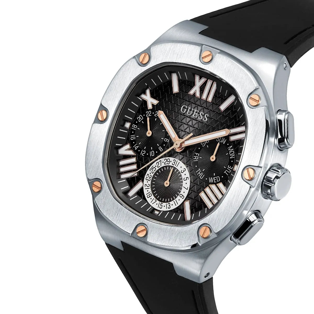 Guess Headline GW0571G1 Silver Case Black Dial Black Rubber Strap Men's Watch