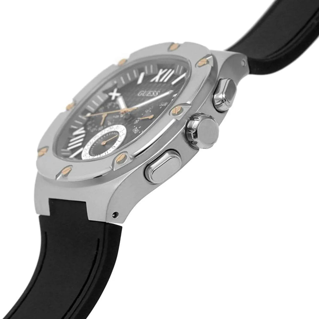 Guess Headline GW0571G1 Silver Case Black Dial Black Rubber Strap Men's Watch