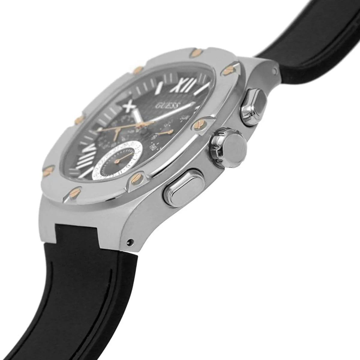 Guess Headline GW0571G1 Silver Case Black Dial Black Rubber Strap Men's Watch