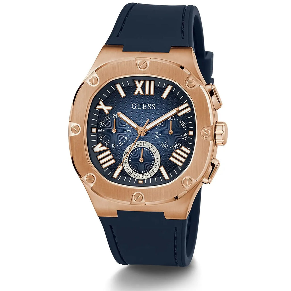 Guess Headline GW0571G2 Rose Gold Case Navy Blue Dial Rubber Strap Men's Watch