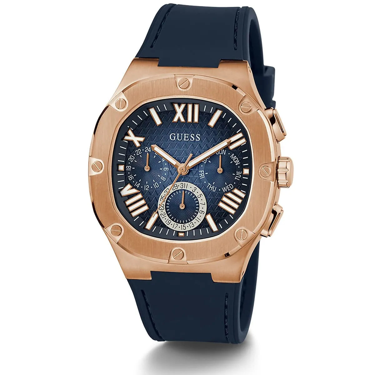 Guess Headline GW0571G2 Rose Gold Case Navy Blue Dial Rubber Strap Men's Watch