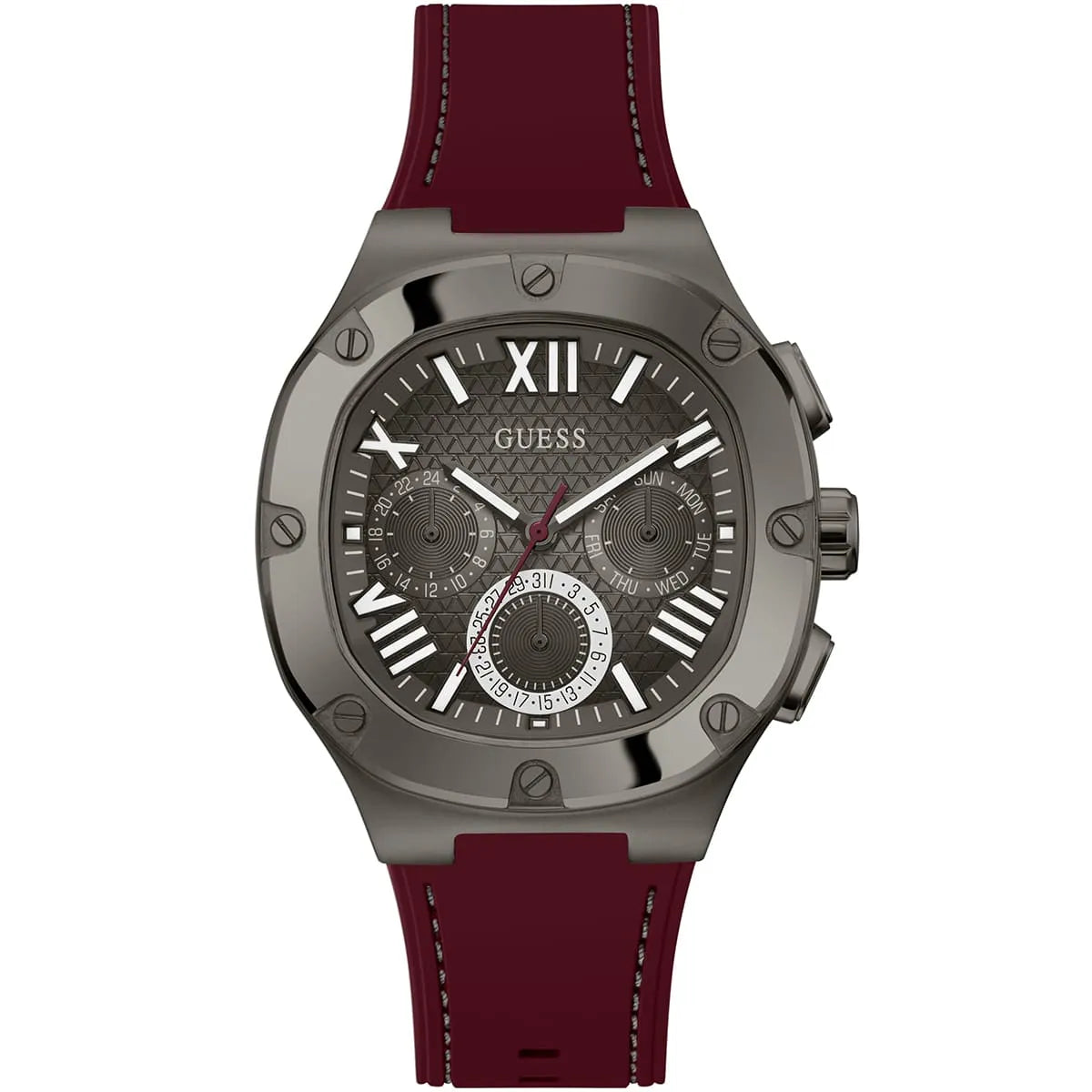 Guess Headline GW0571G4 Gunmetal Case Black Dial Red Rubber Strap Men's Watch