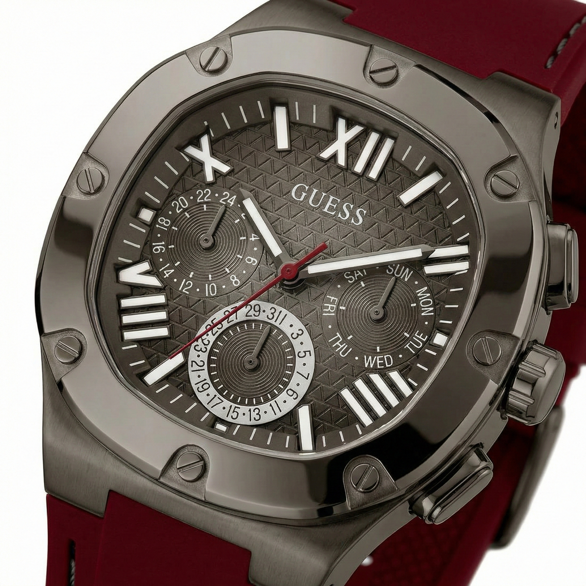 Guess Headline GW0571G4 Gunmetal Case Black Dial Red Rubber Strap Men's Watch