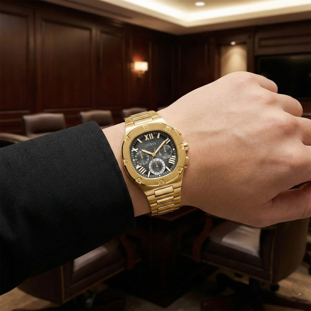 Guess Headline GW0572G2 Full Gold Case Black Textured Dial Men's Watch