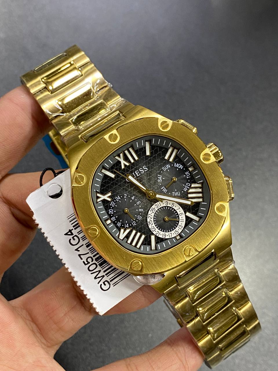 Guess Headline GW0572G2 Full Gold Case Black Textured Dial Men's Watch
