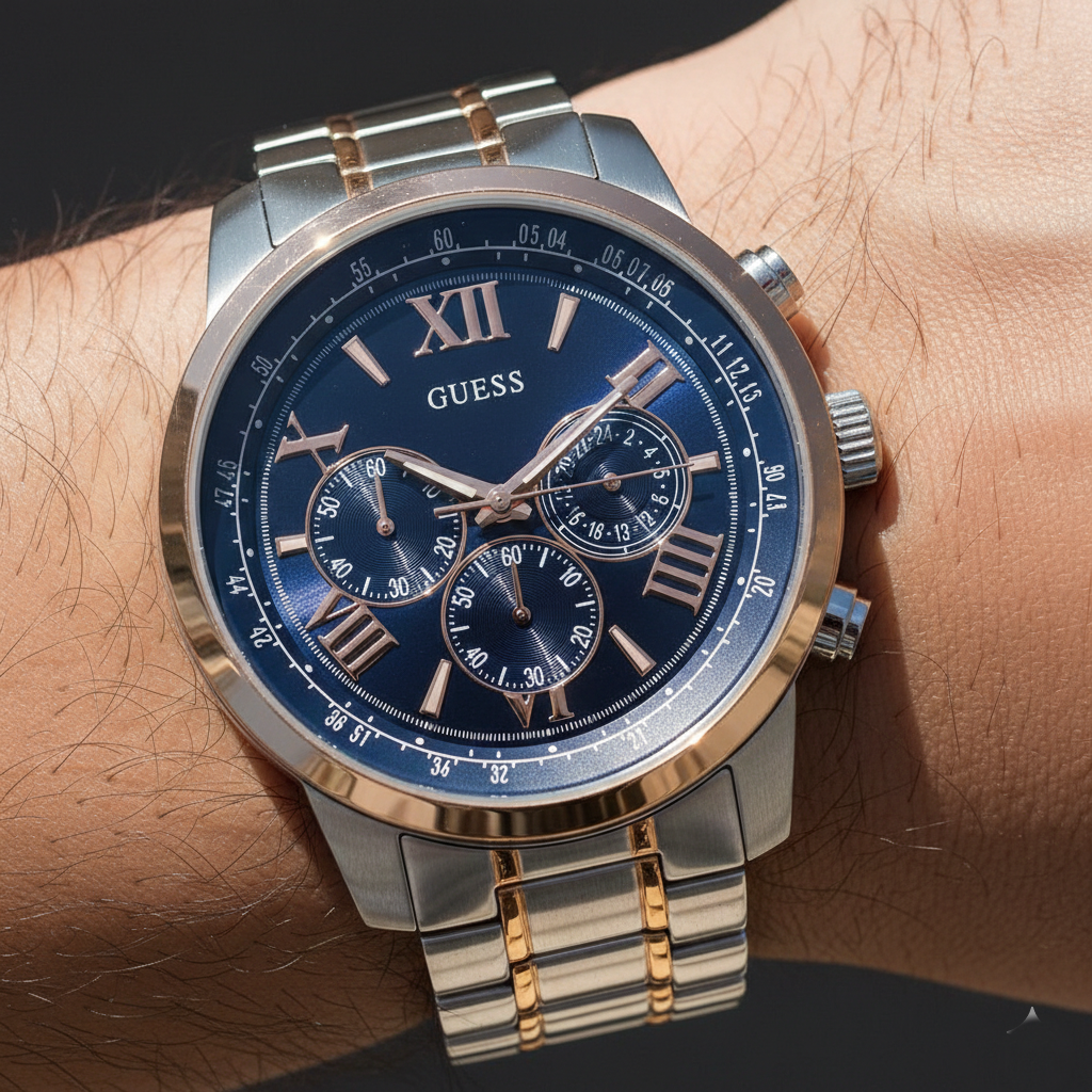 Guess Horizon W0379G7 Two-Tone Silver & Rose Gold Blue Dial Watch
