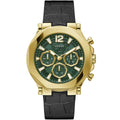 Guess Momentum GW0492G3 Gold Tone Green Dial Black Leather Strap Watch