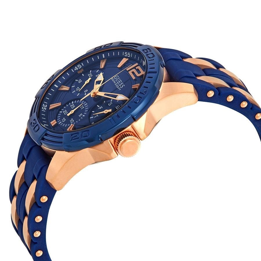 Guess Oasis W0366G4 Men's Rose Gold & Blue Rubber Strap Watch