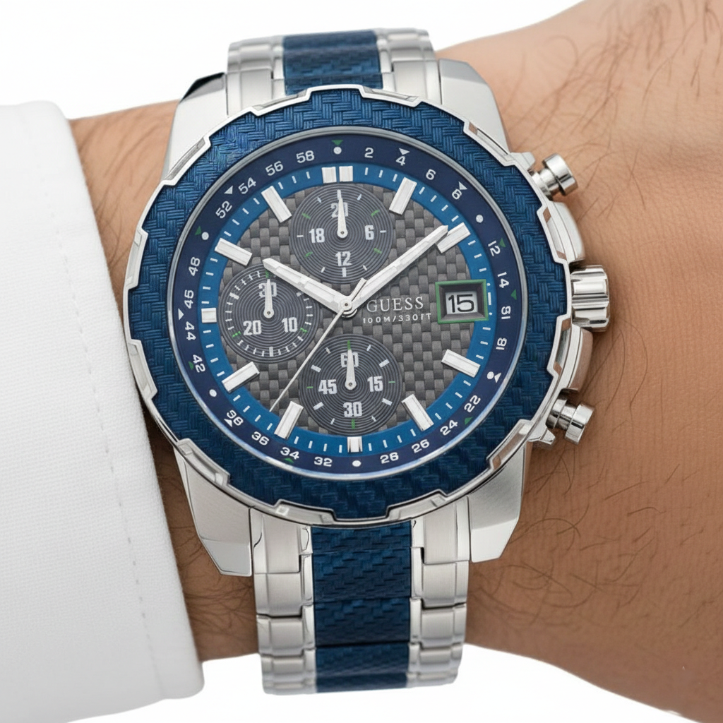 Guess Octane W1046G2 Men's Two-Tone Blue & Silver Chronograph Watch