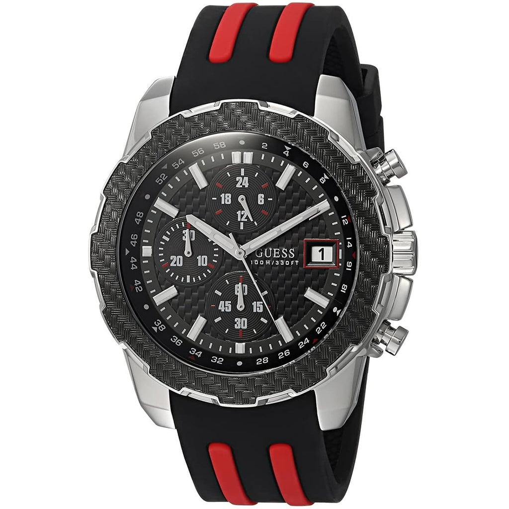 Guess Octane W1047G1 Silver Case Carbon Look Dial Black/Red Rubber Watch