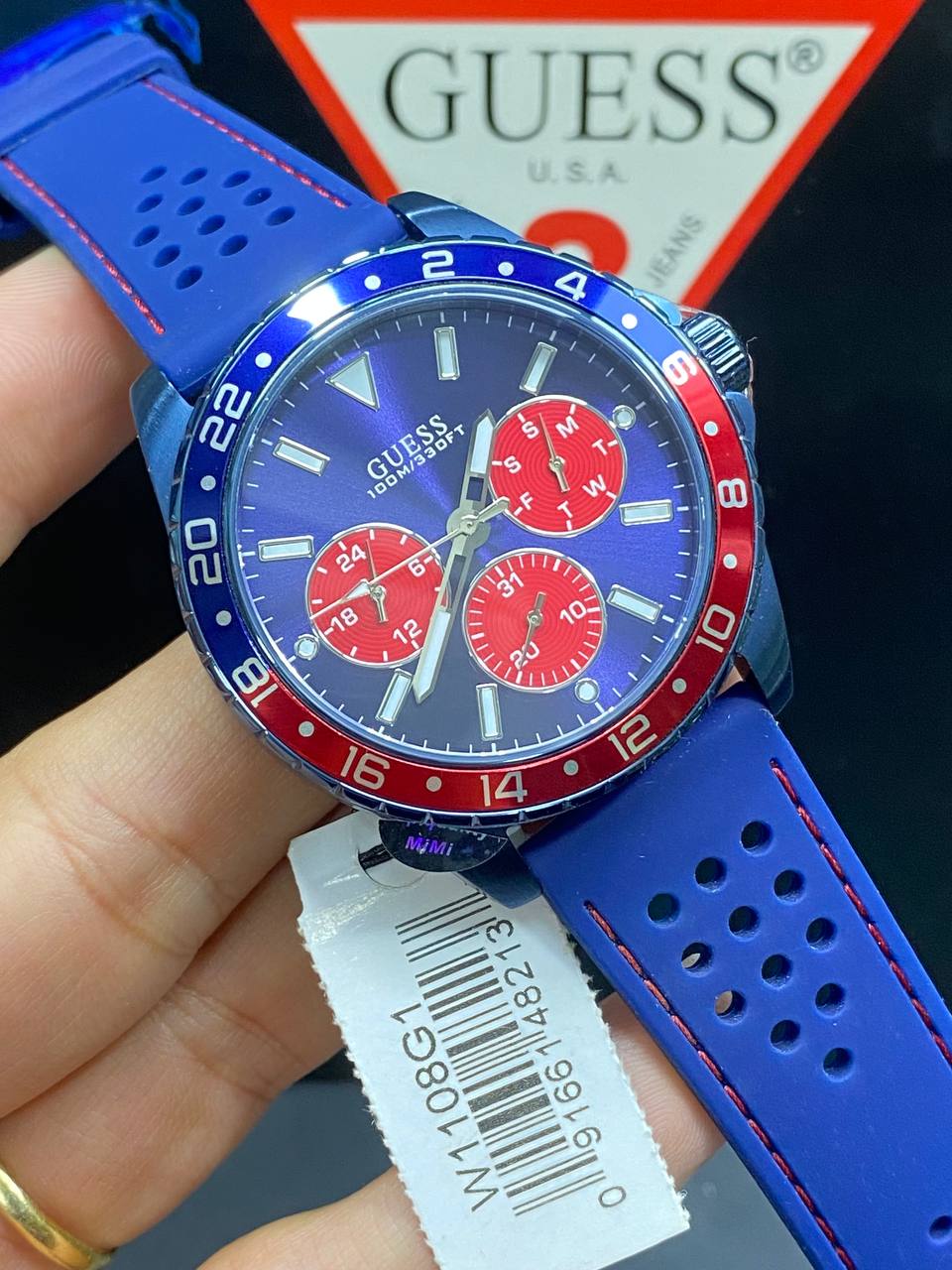 Guess Odyssey W1108G1 Men's Blue IP Case Pepsi Bezel Watch