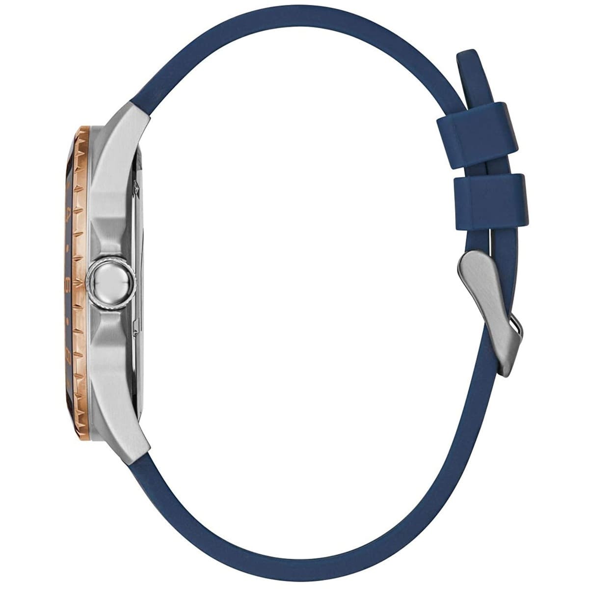 Guess Odyssey W1108G4 Silver/Rose Gold Case Blue Panda Dial Rubber Strap Men's Watch