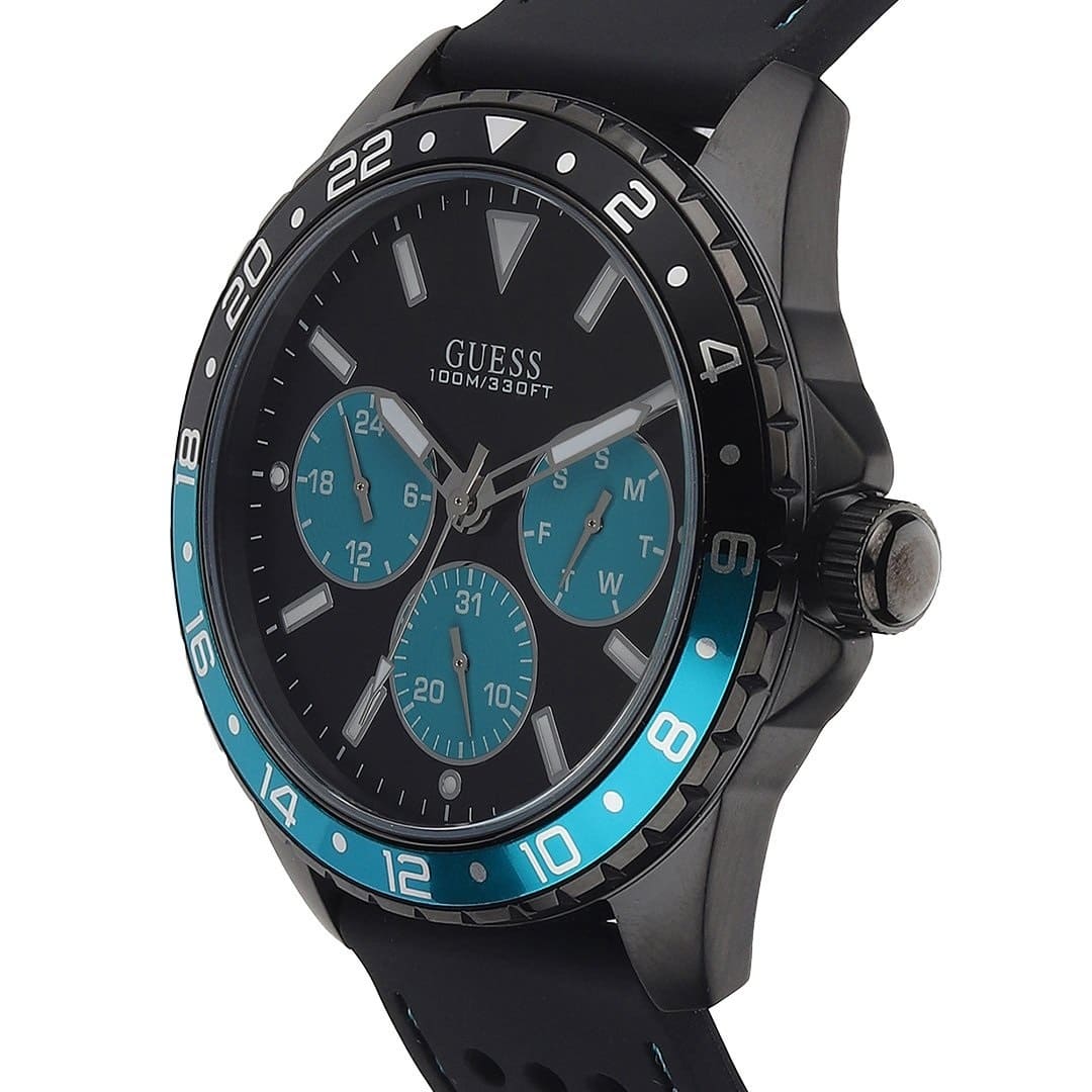 Guess Odyssey W1108G5 Men's Black Case Blue Accents Rubber Watch