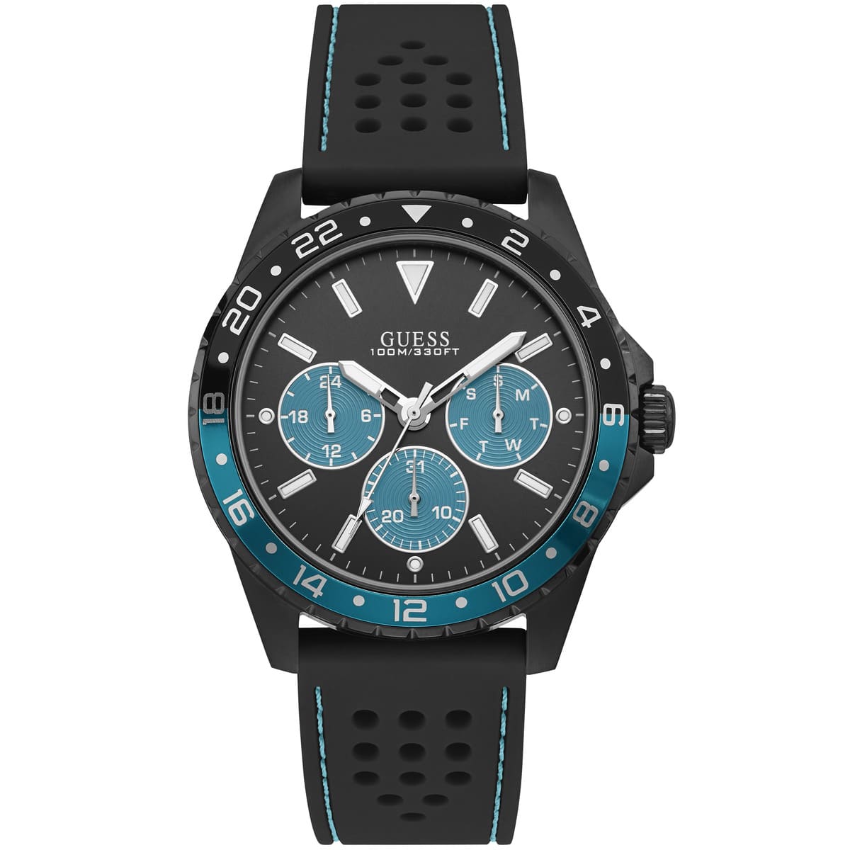 Guess Odyssey W1108G5 Men's Black Case Blue Accents Rubber Watch