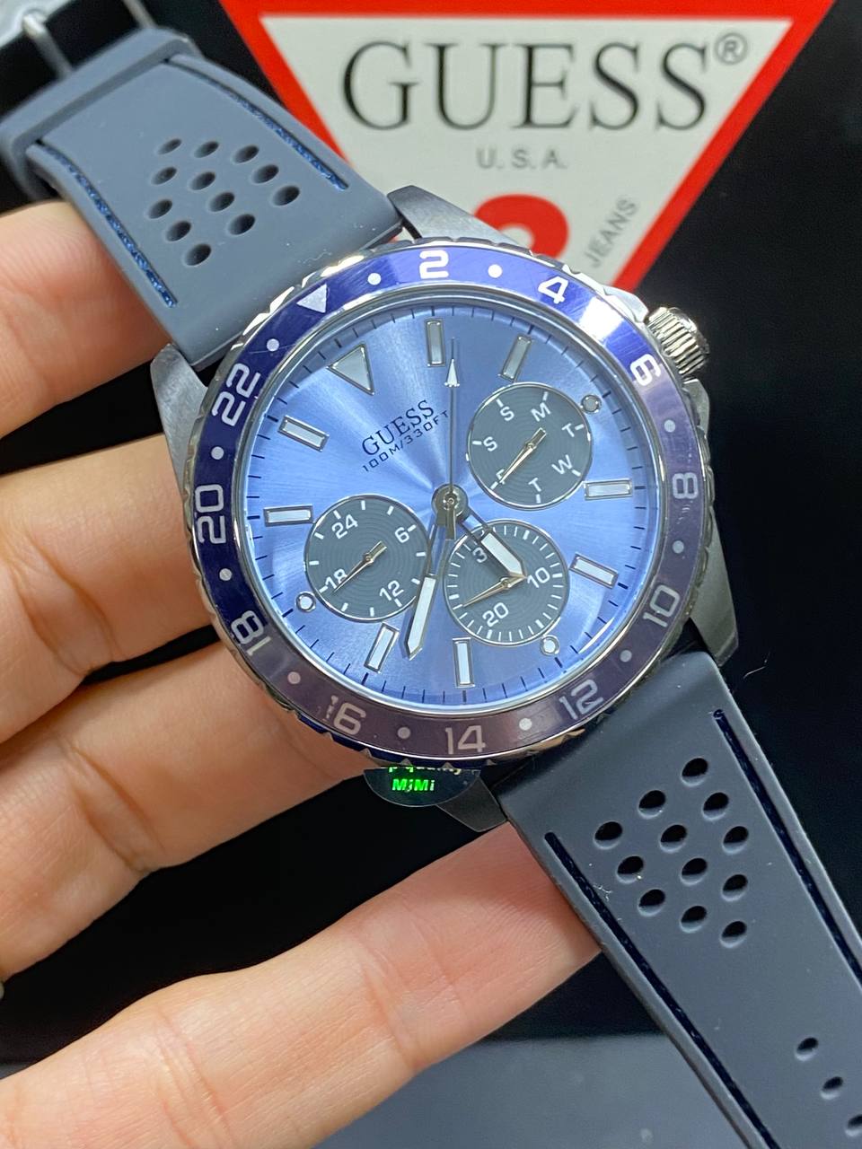 Guess Odyssey W1108G6 Gunmetal Case Sky Blue Dial Grey Rubber Watch