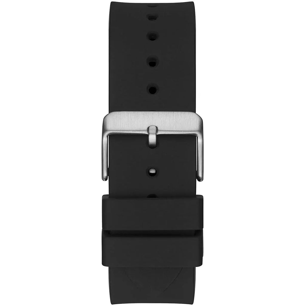 Guess Phoenix GW0203G3 Black Rubber Case Silver Accents Skeleton Dial Watch