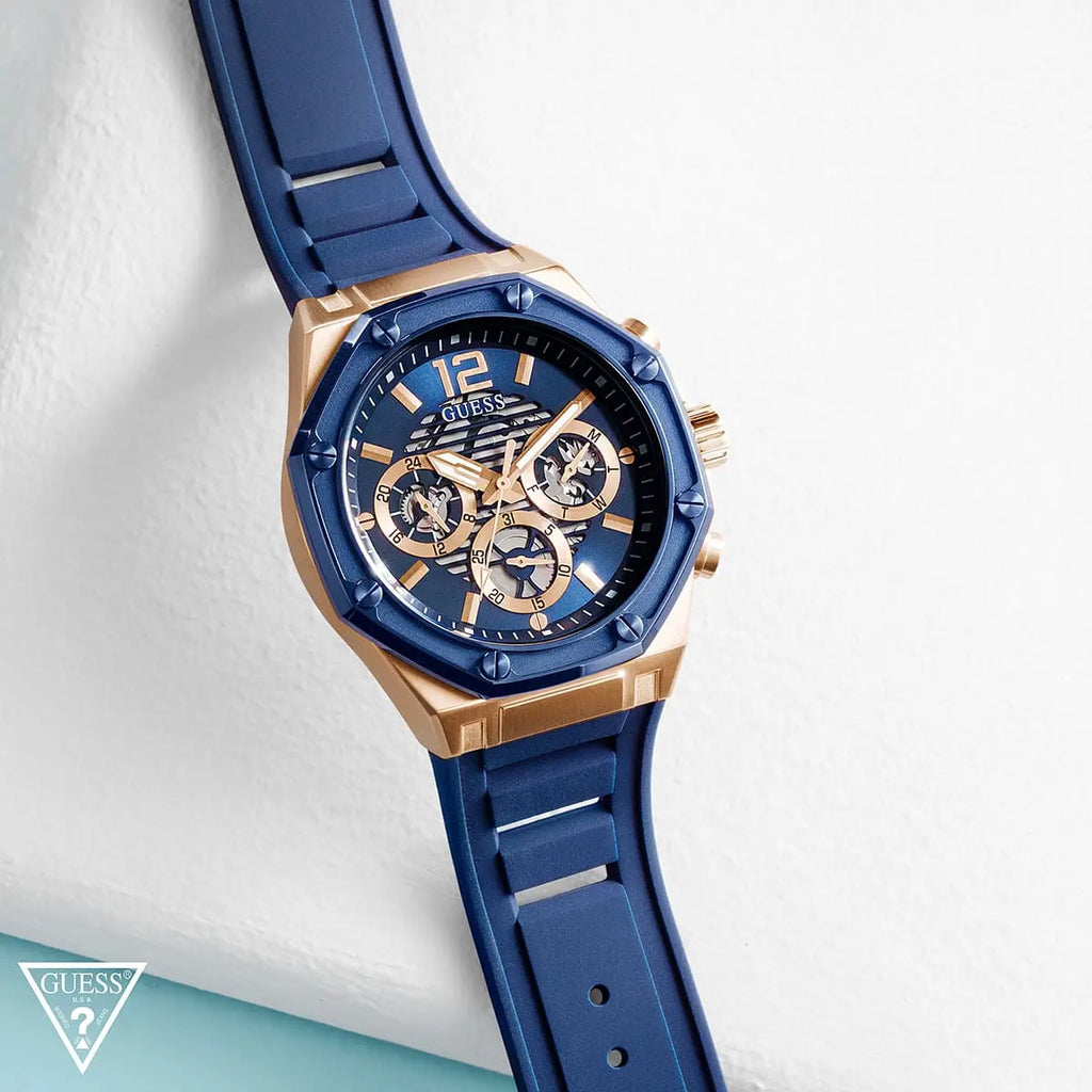 Guess Momentum Multi-Function GW0263G2 Rose Gold Blue Case Blue Dial Blue Rubber Men's Watch