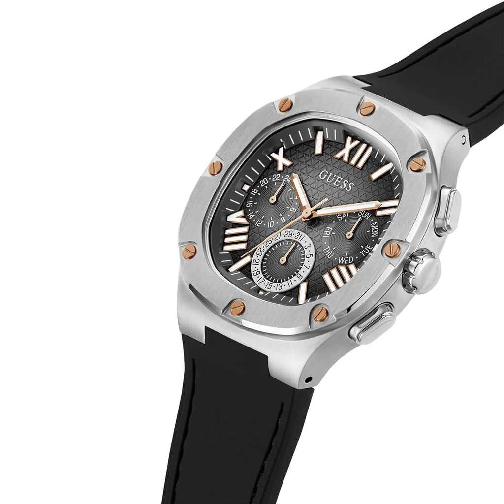 Guess Headline GW0571G1 Silver Case Black Dial Black Rubber Strap Men's Watch