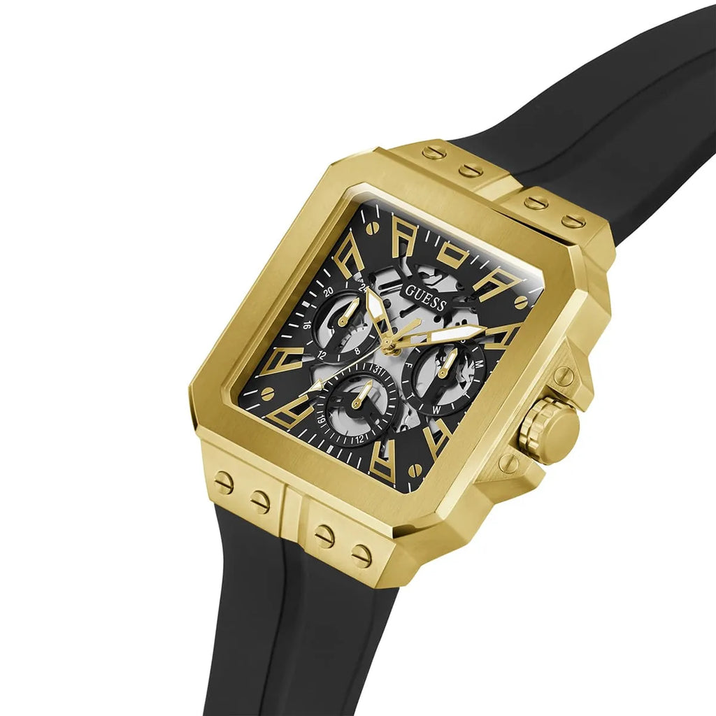 Guess LEO Multi-Function GW0637G2 Gold Case Crystal Bezel Animal Print Rubber Men's Watch