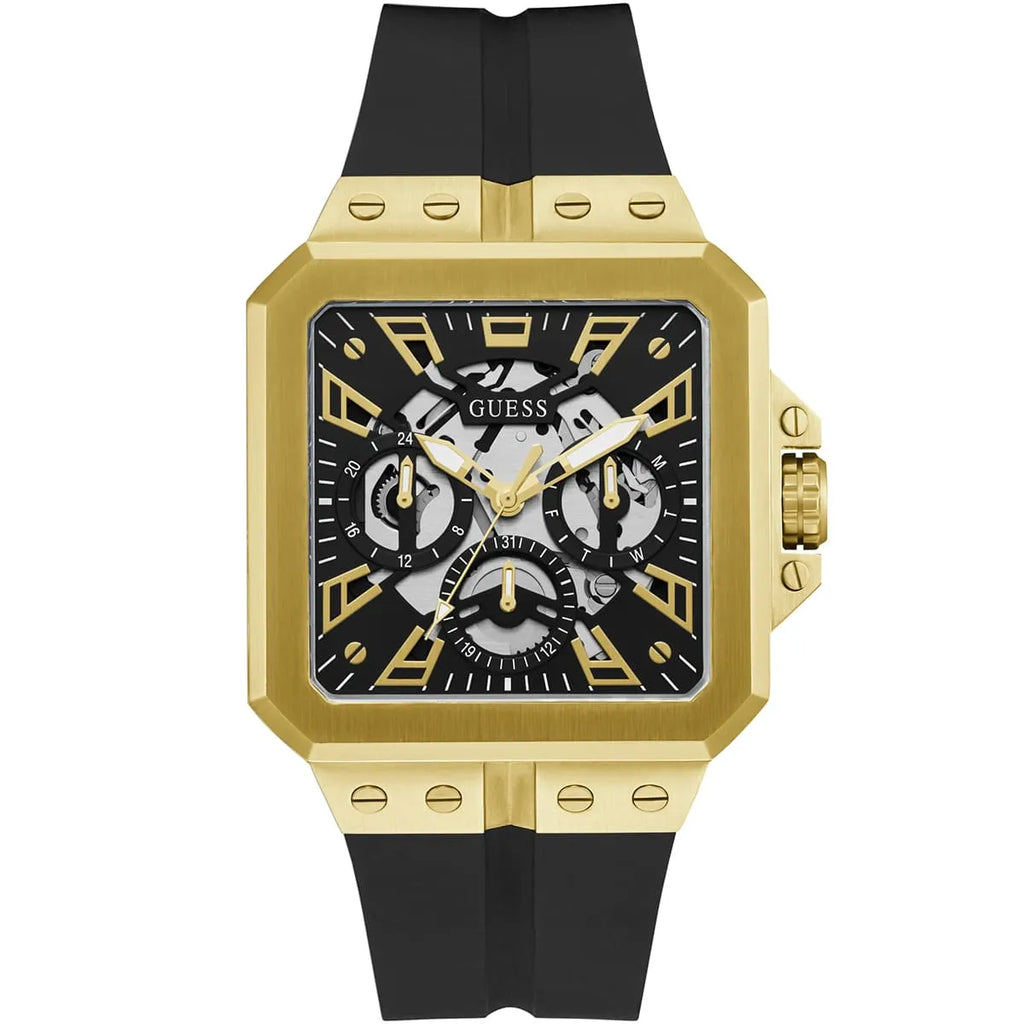 Guess LEO Multi-Function GW0637G2 Gold Case Crystal Bezel Animal Print Rubber Men's Watch