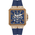 Guess LEO Multi-Function GW0637G3 Rose Gold Case Crystal Bezel Navy Blue Rubber Men's Watch