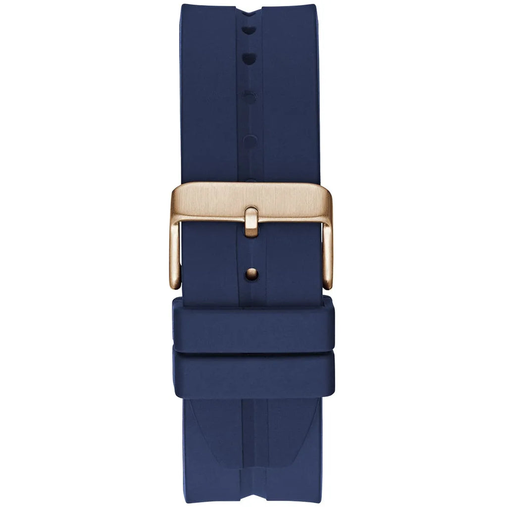 Guess LEO Multi-Function GW0637G3 Rose Gold Case Crystal Bezel Navy Blue Rubber Men's Watch