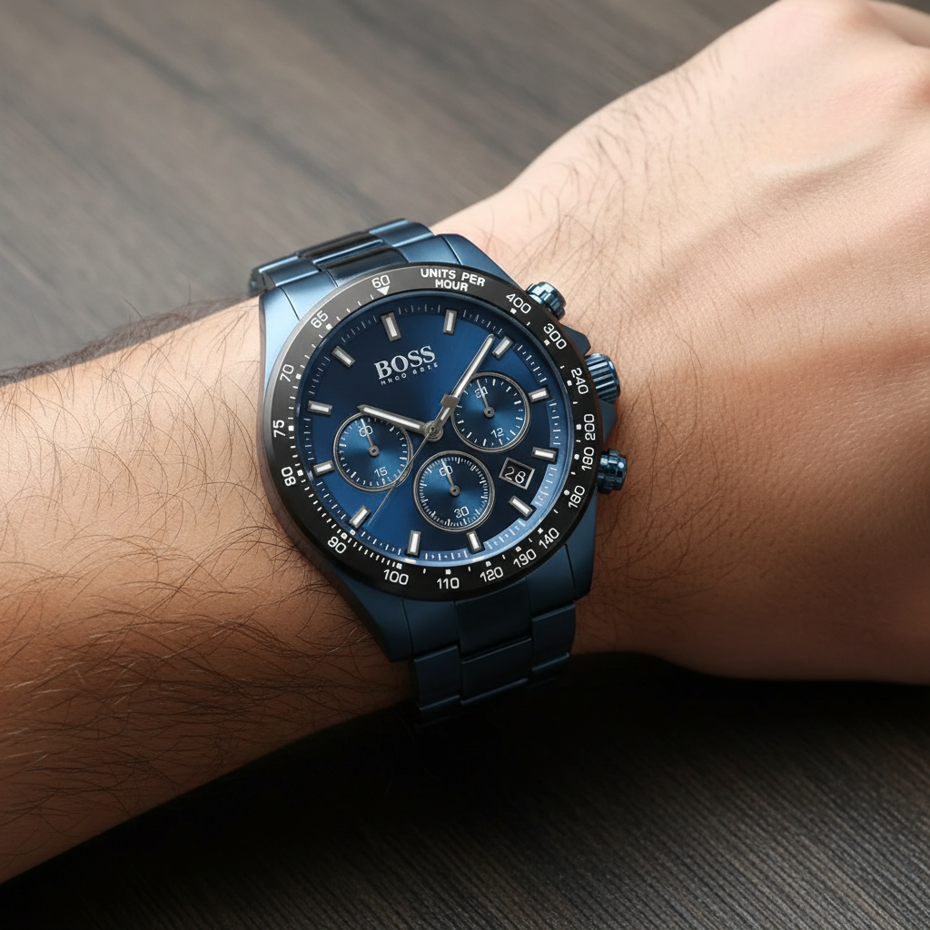 Hugo Boss Hero 1513758 Men's Blue Ion-Plated Watch with Black Tachymeter Bezel