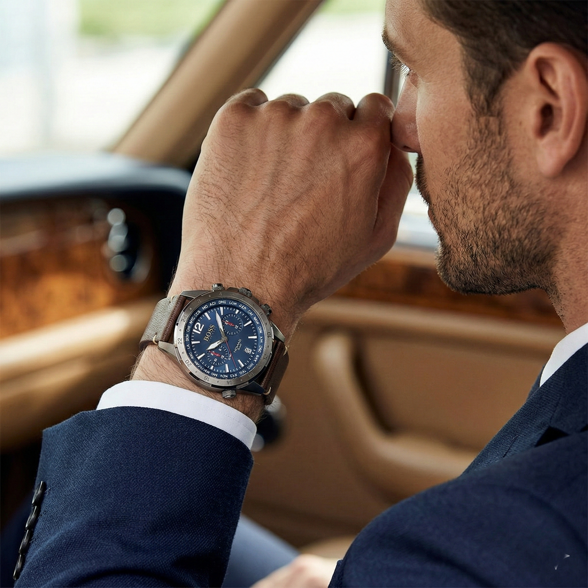 Hugo Boss Nomad 1513773 Gray Stainless Steel Blue Dial Brown Leather Men's Watch