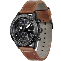 Hugo Boss Pilot Edition 1513851 Black Case Black Dial Brown Leather Men's Watch