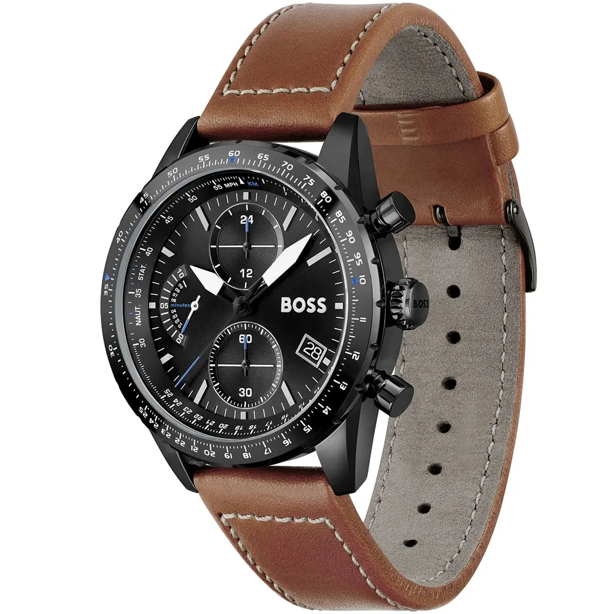 Hugo Boss Pilot Edition 1513851 Black Case Black Dial Brown Leather Men's Watch
