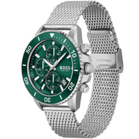 Hugo Boss Admiral 1513905 Men's Green Diver Watch Silver Mesh