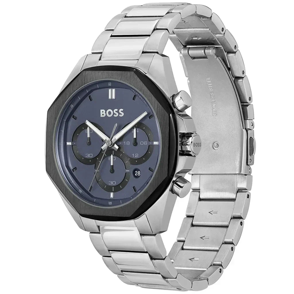 Hugo Boss Cloud 1514015 Men's Silver Steel Watch with Navy Dial & Black Bezel