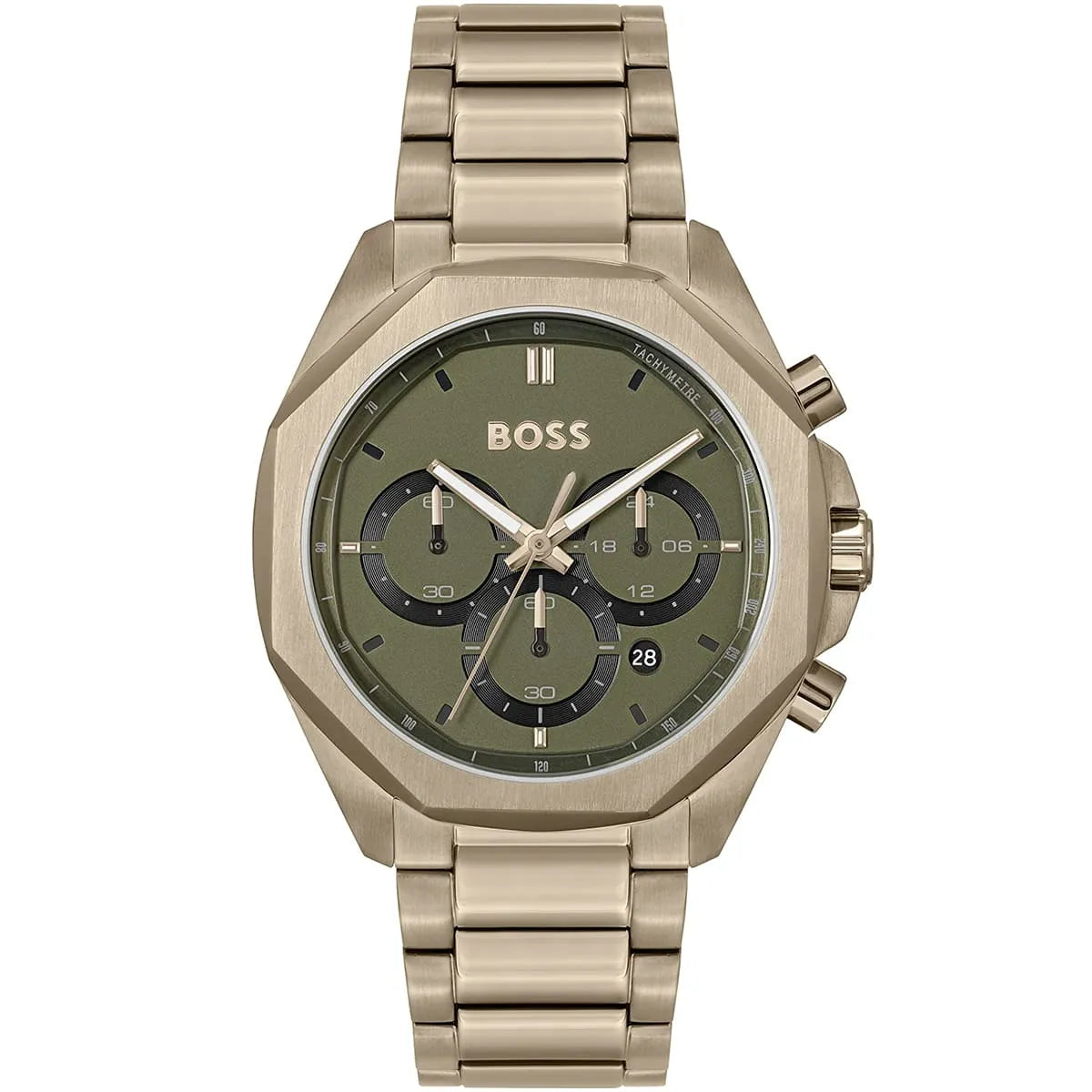 Hugo Boss Cloud 1514019 Men's Beige Gold Steel Watch with Olive Green Dial