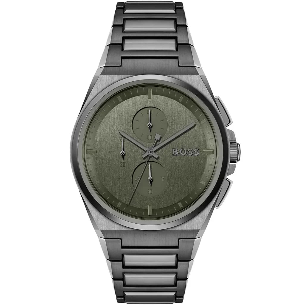Hugo Boss Steer 1514045 Men's Gunmetal Steel Watch with Olive Green Dial
