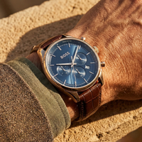 Hugo Boss Admiral 1514050 Full Gold Case Blue Dial Brown Leather Men's Watch