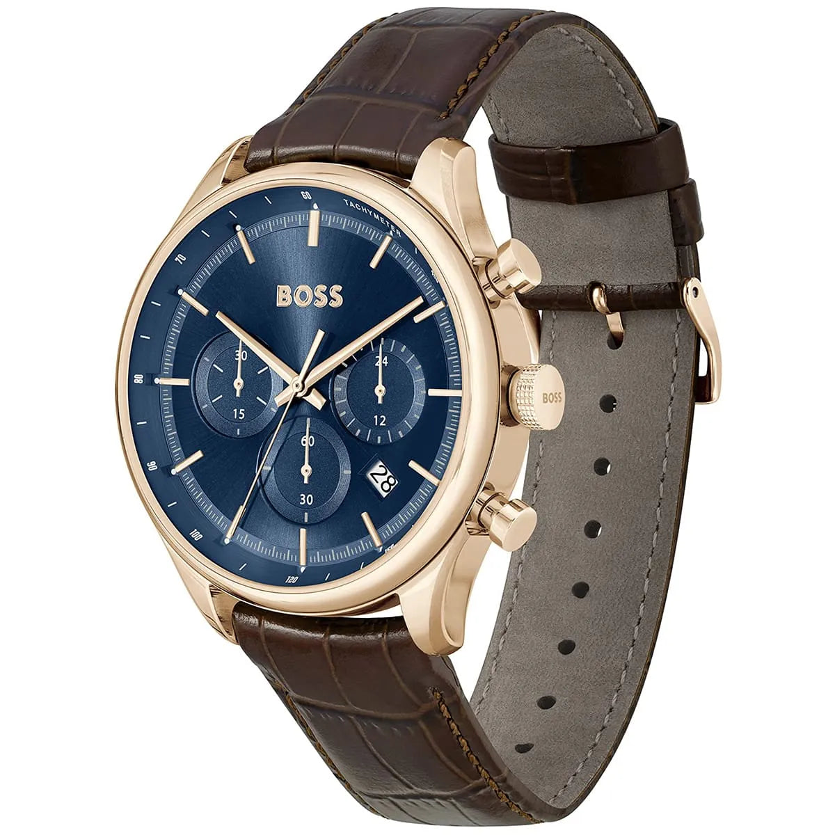 Hugo Boss Admiral 1514050 Full Gold Case Blue Dial Brown Leather Men's Watch