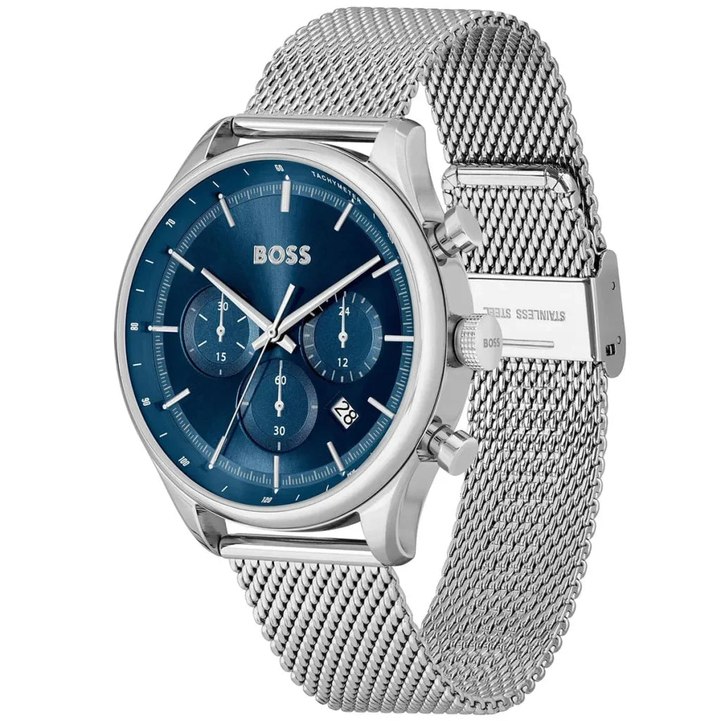Hugo Boss Gregor 1514052 Men's Silver Steel Mesh Watch with Blue Dial
