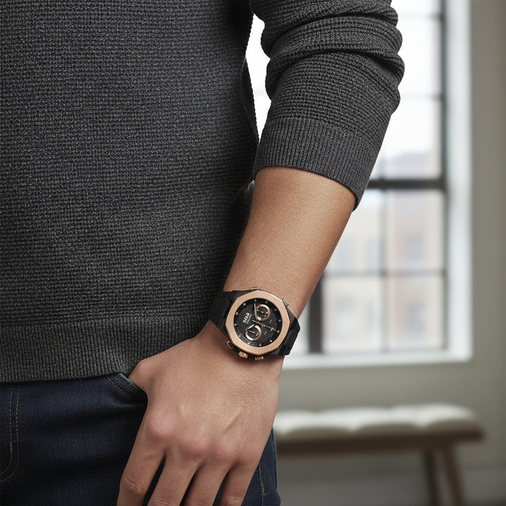 Hugo Boss Taper 1514089 Men's Black & Rose Gold Watch with Leather Strap