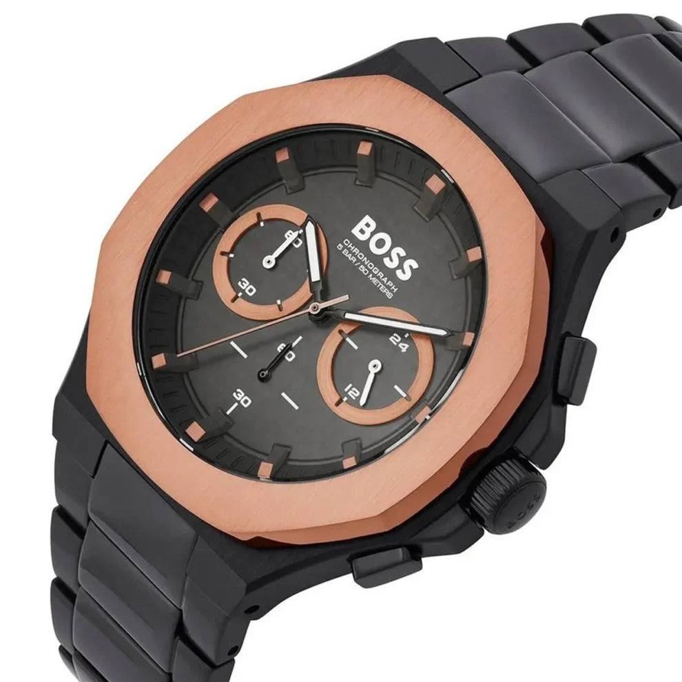 Hugo Boss Taper 1514090 Men's Black Steel Watch with Gold Bezel