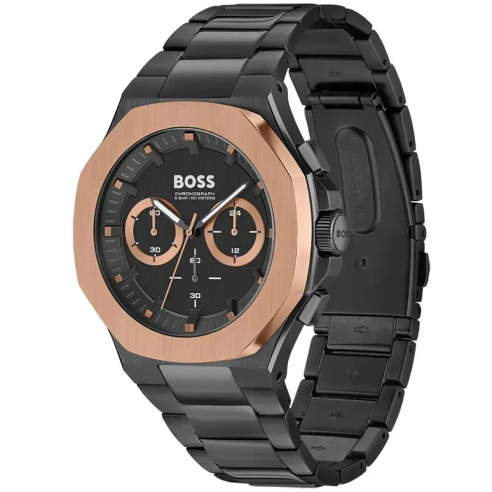 Hugo Boss Taper 1514090 Men's Black Steel Watch with Gold Bezel
