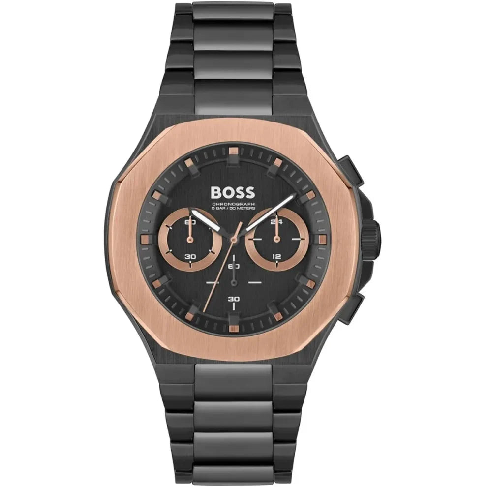 Hugo Boss Taper 1514090 Men's Black Steel Watch with Gold Bezel