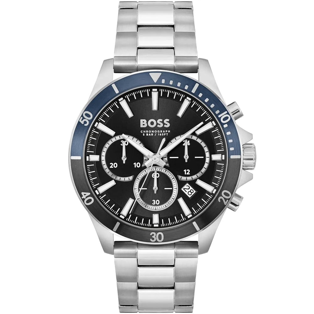 Hugo Boss Troper 1514101 Men's Silver Steel Watch with Blue & Black Bezel