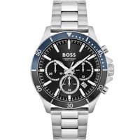 Hugo Boss Troper 1514101 Men's Silver Steel Watch with Blue & Black Bezel