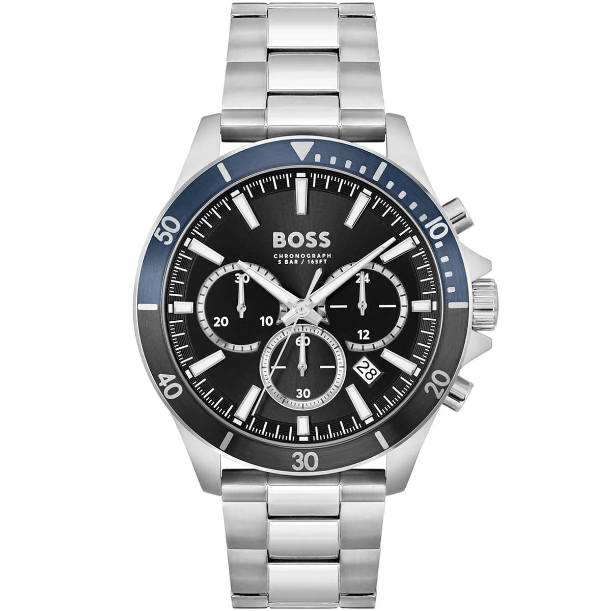 Hugo Boss Troper 1514101 Men's Silver Steel Watch with Blue & Black Bezel